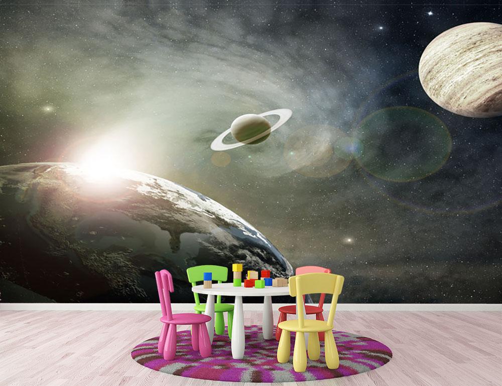 Saturn and Jupiter in a Cosmic Cloud Wall Mural Wallpaper - Canvas Art Rocks - 3