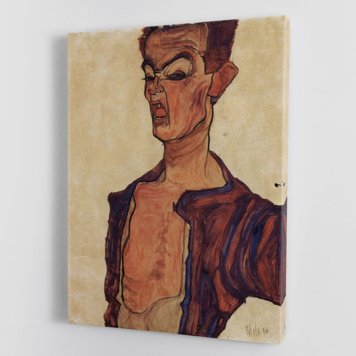 Self-Portrait a grimace scissoring by Egon Schiele Canvas Print or Poster - Canvas Art Rocks - 1