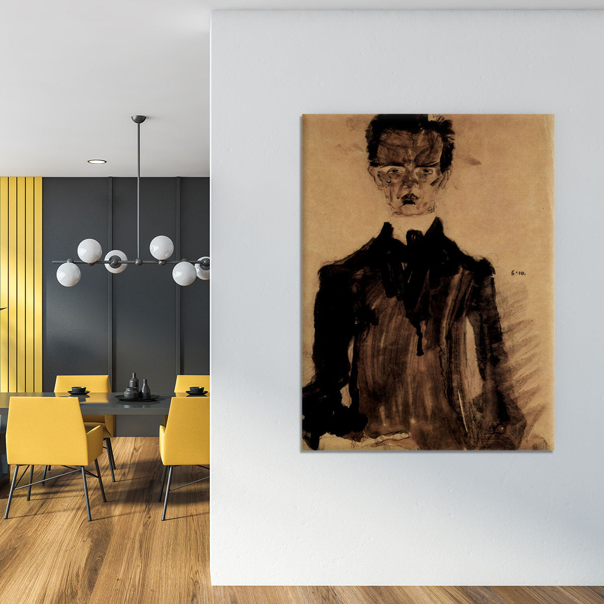 Self-Portrait in a black robe by Egon Schiele Canvas Print or Poster - Canvas Art Rocks - 4
