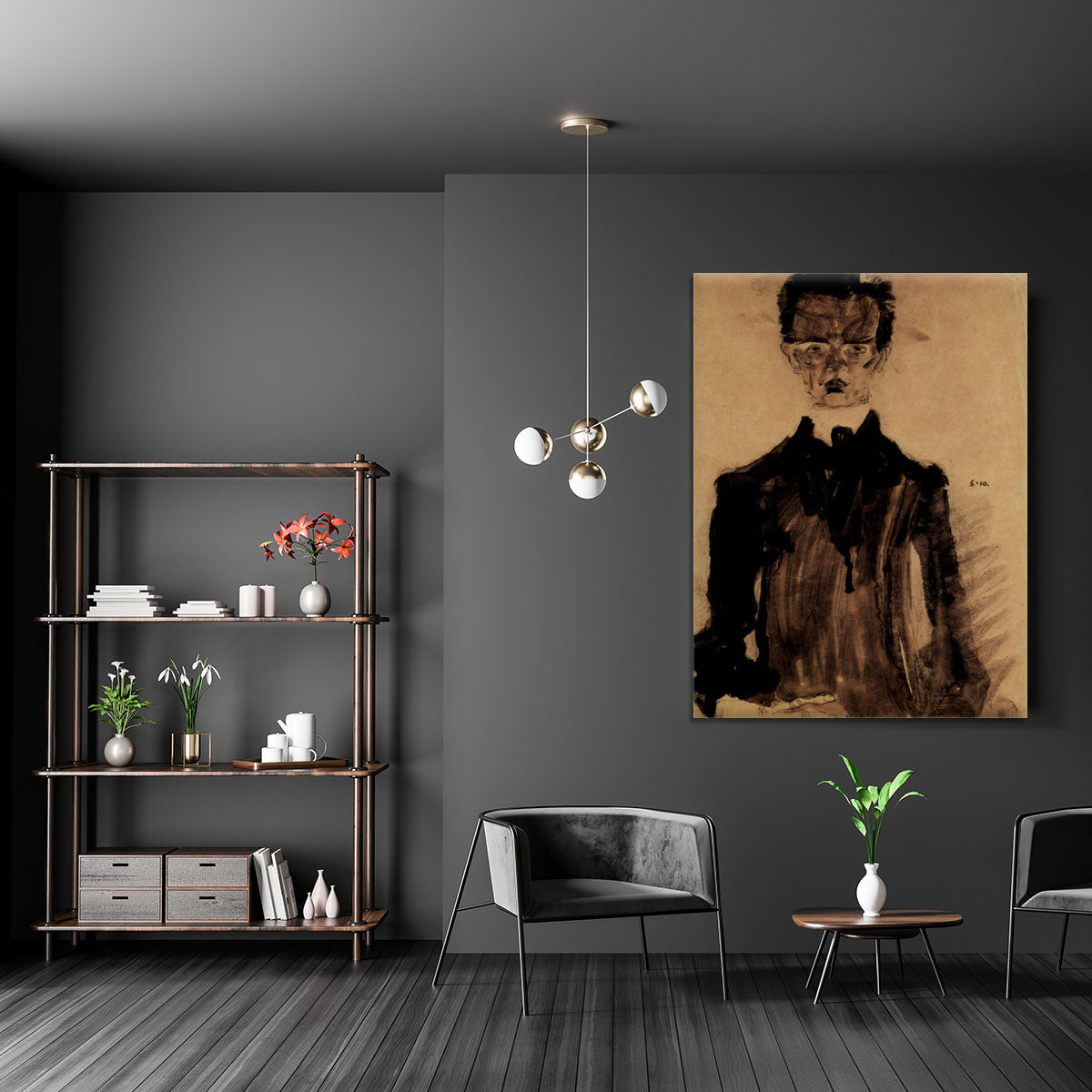 Self-Portrait in a black robe by Egon Schiele Canvas Print or Poster - Canvas Art Rocks - 5