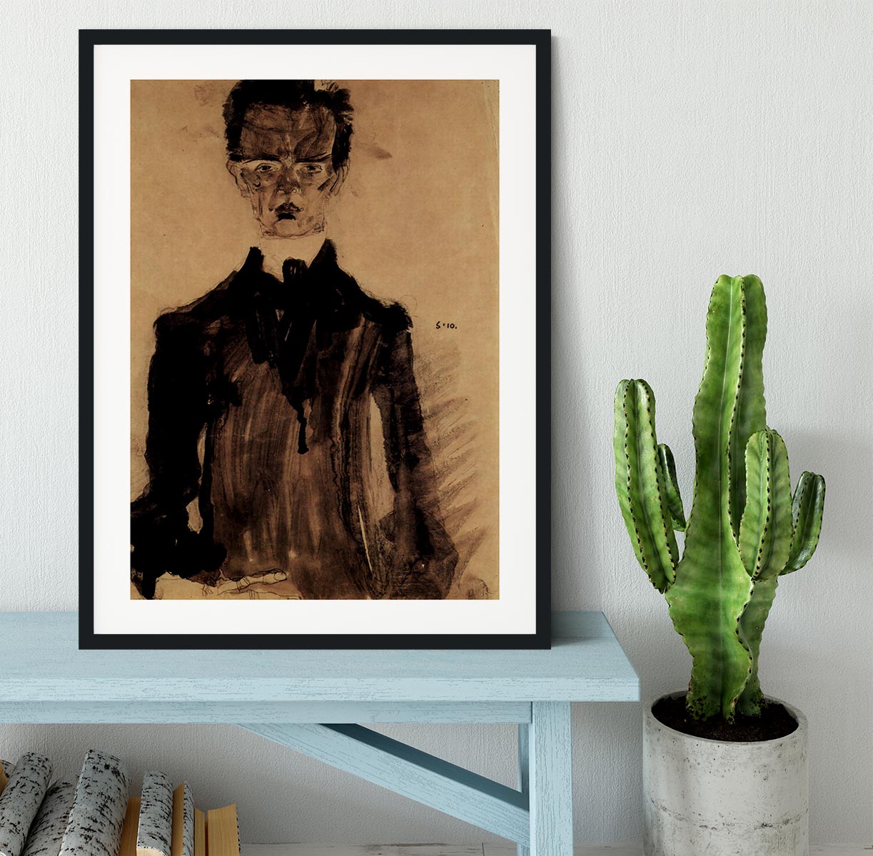 Self-Portrait in a black robe by Egon Schiele Framed Print - Canvas Art Rocks - 1