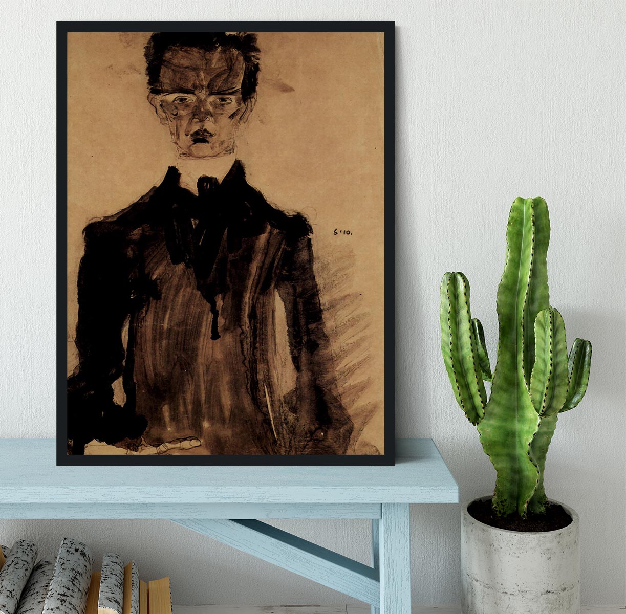 Self-Portrait in a black robe by Egon Schiele Framed Print - Canvas Art Rocks - 2