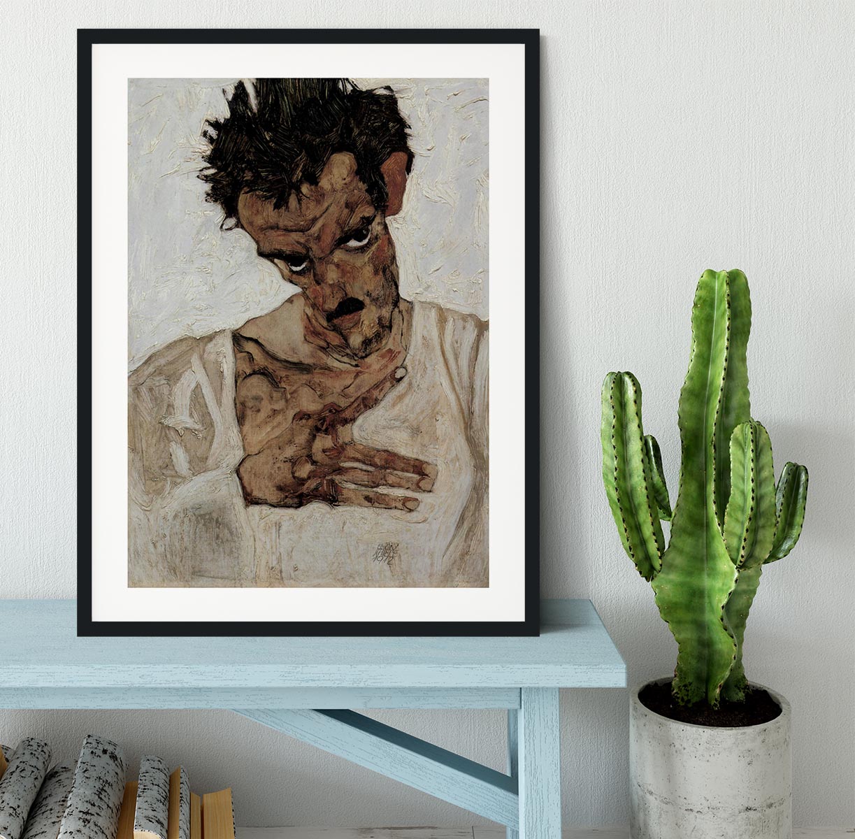 Self-portrait with lowered head by Egon Schiele Framed Print - Canvas Art Rocks - 1