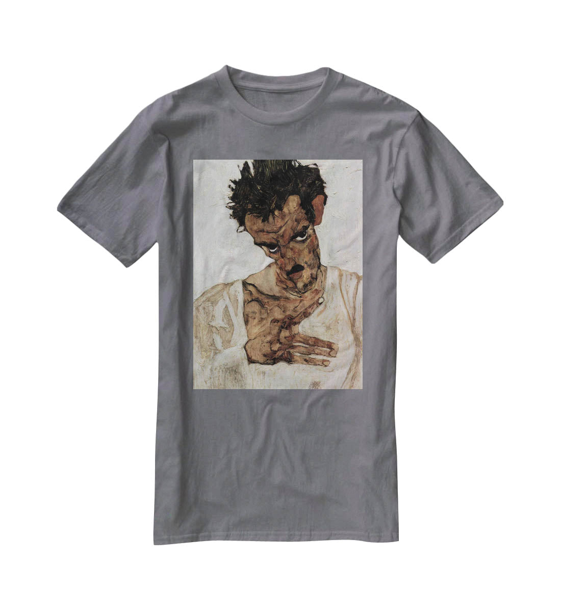 Self-portrait with lowered head by Egon Schiele T-Shirt - Canvas Art Rocks - 3