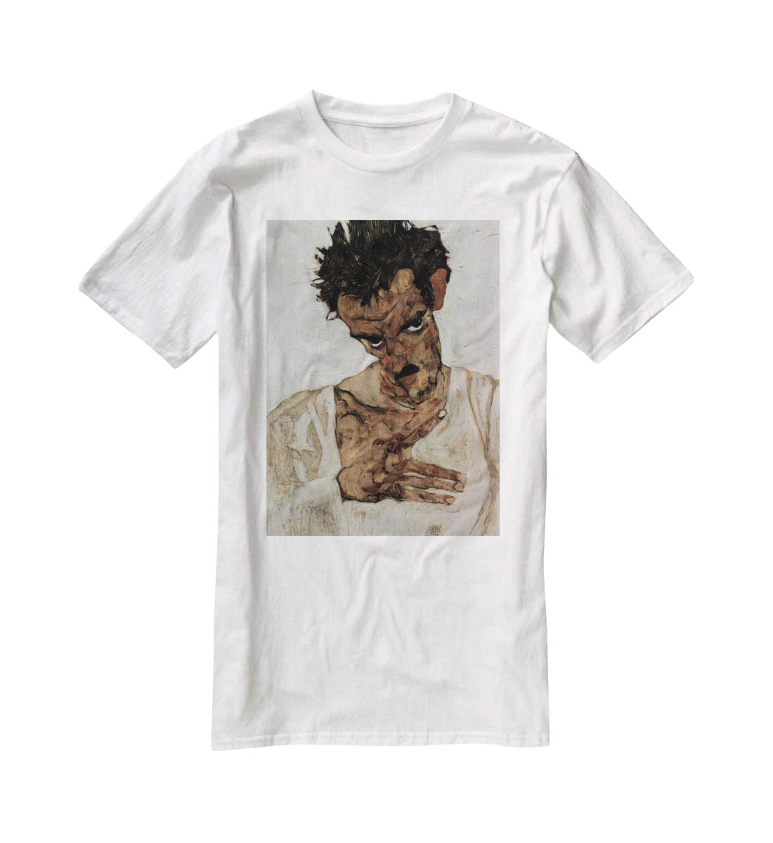 Self-portrait with lowered head by Egon Schiele T-Shirt - Canvas Art Rocks - 5