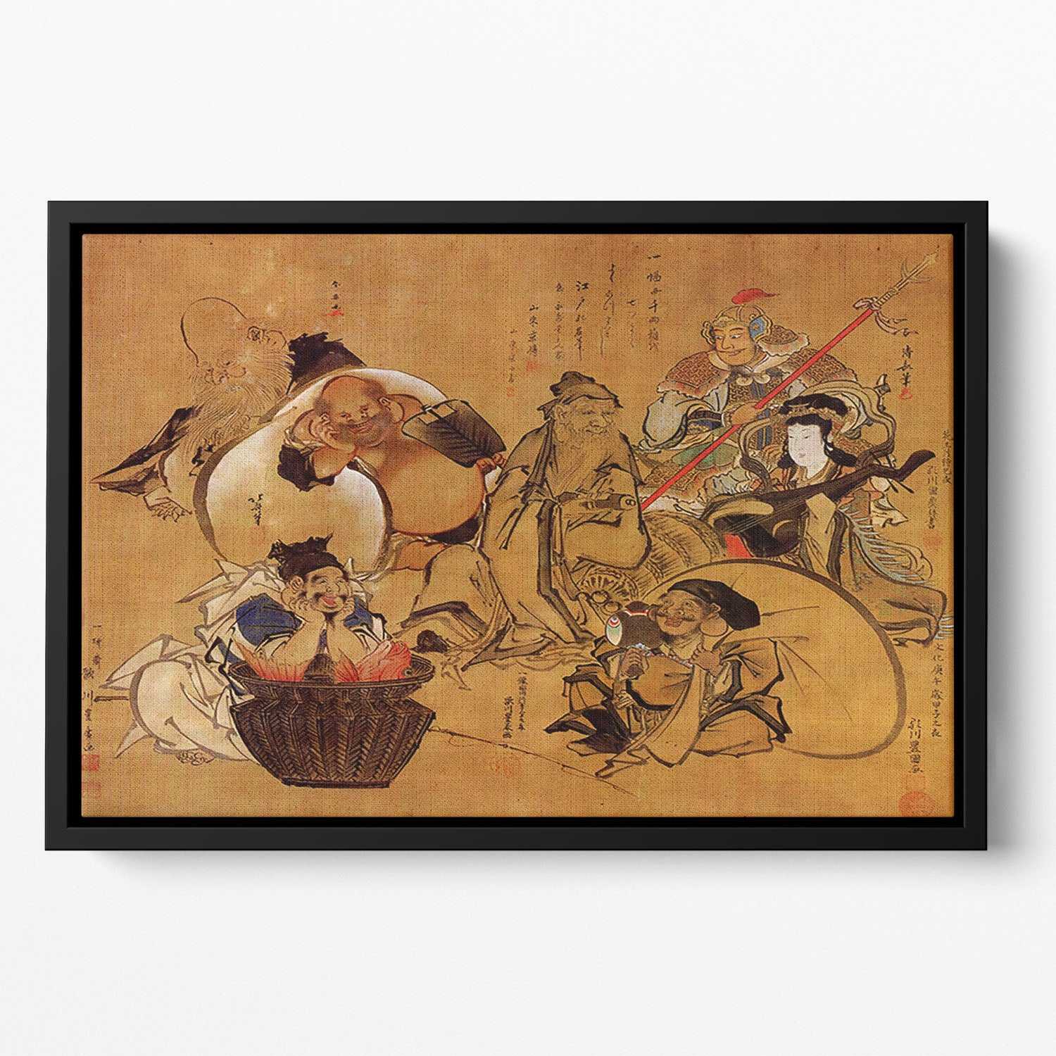 Seven gods of fortune by Hokusai Floating Framed Canvas