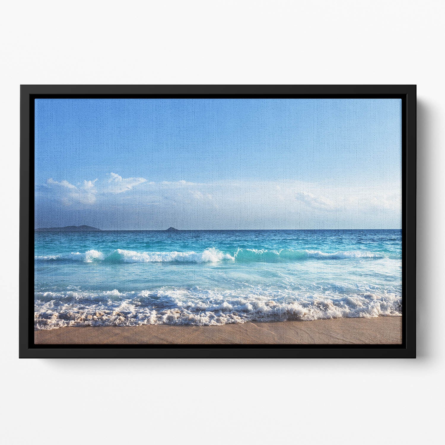 Seychelles beach in sunset time Floating Framed Canvas