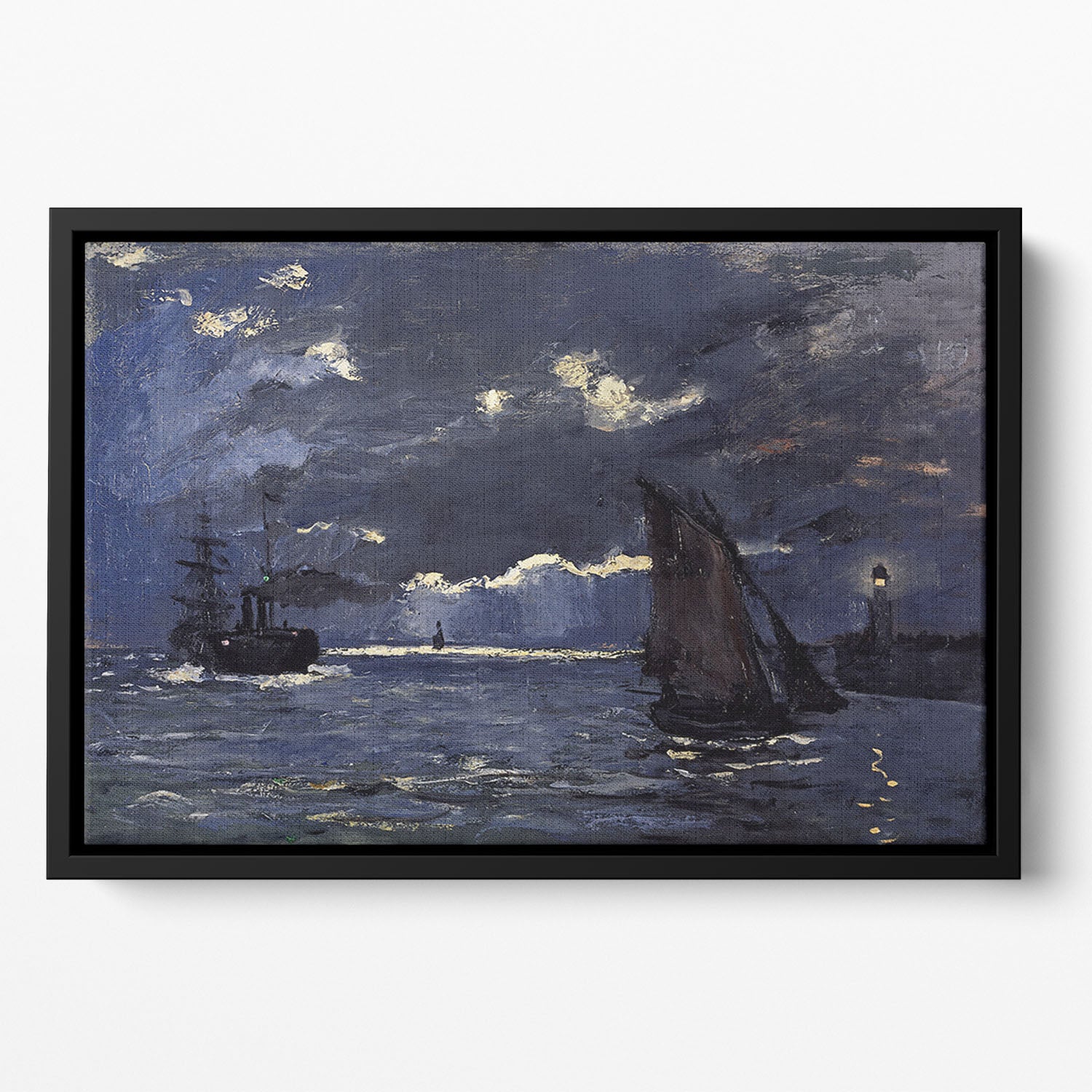 Shipping by Moonlight by Monet Floating Framed Canvas