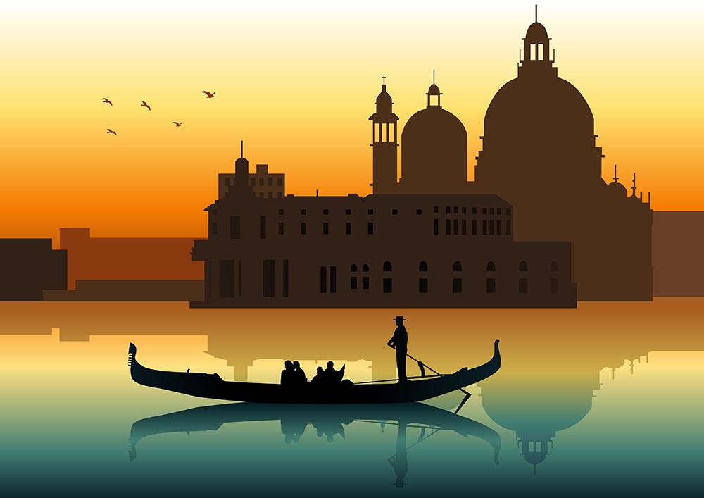 Silhouette illustration gondola in Venice Wall Mural Wallpaper - Canvas Art Rocks - 1