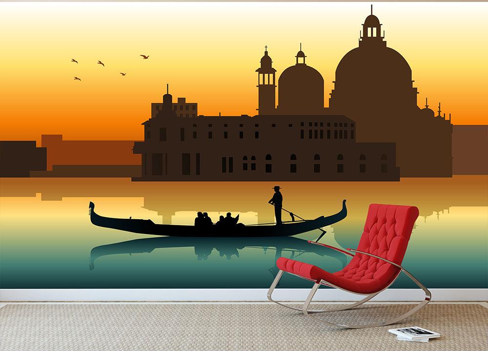 Silhouette illustration gondola in Venice Wall Mural Wallpaper - Canvas Art Rocks - 2