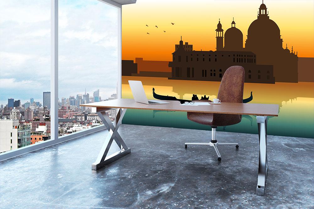 Silhouette illustration gondola in Venice Wall Mural Wallpaper - Canvas Art Rocks - 3
