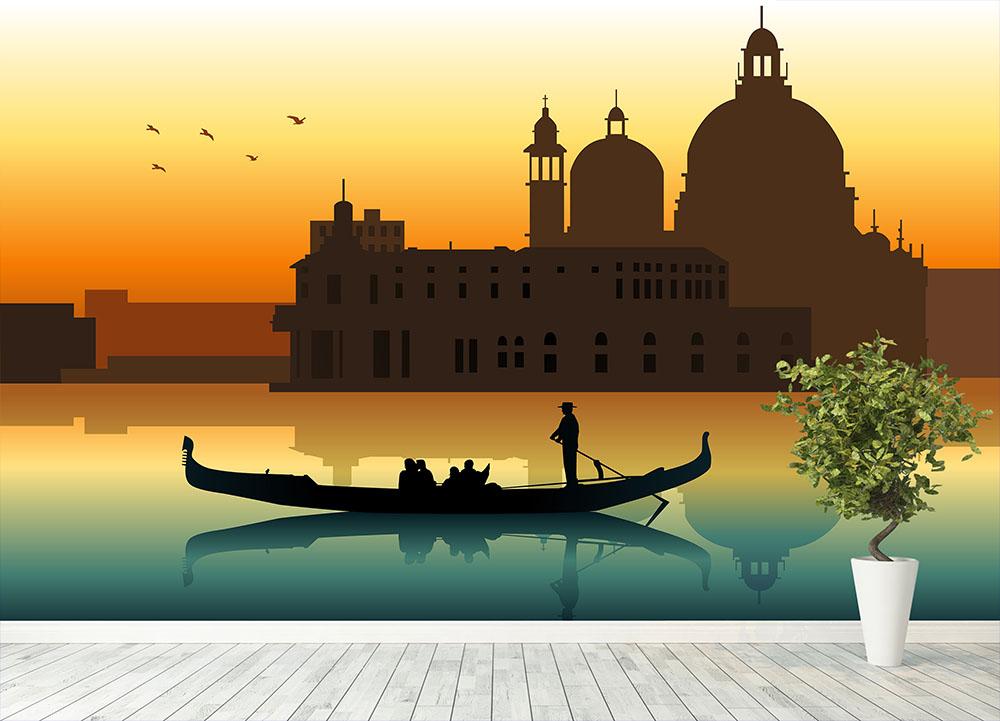 Silhouette illustration gondola in Venice Wall Mural Wallpaper - Canvas Art Rocks - 4