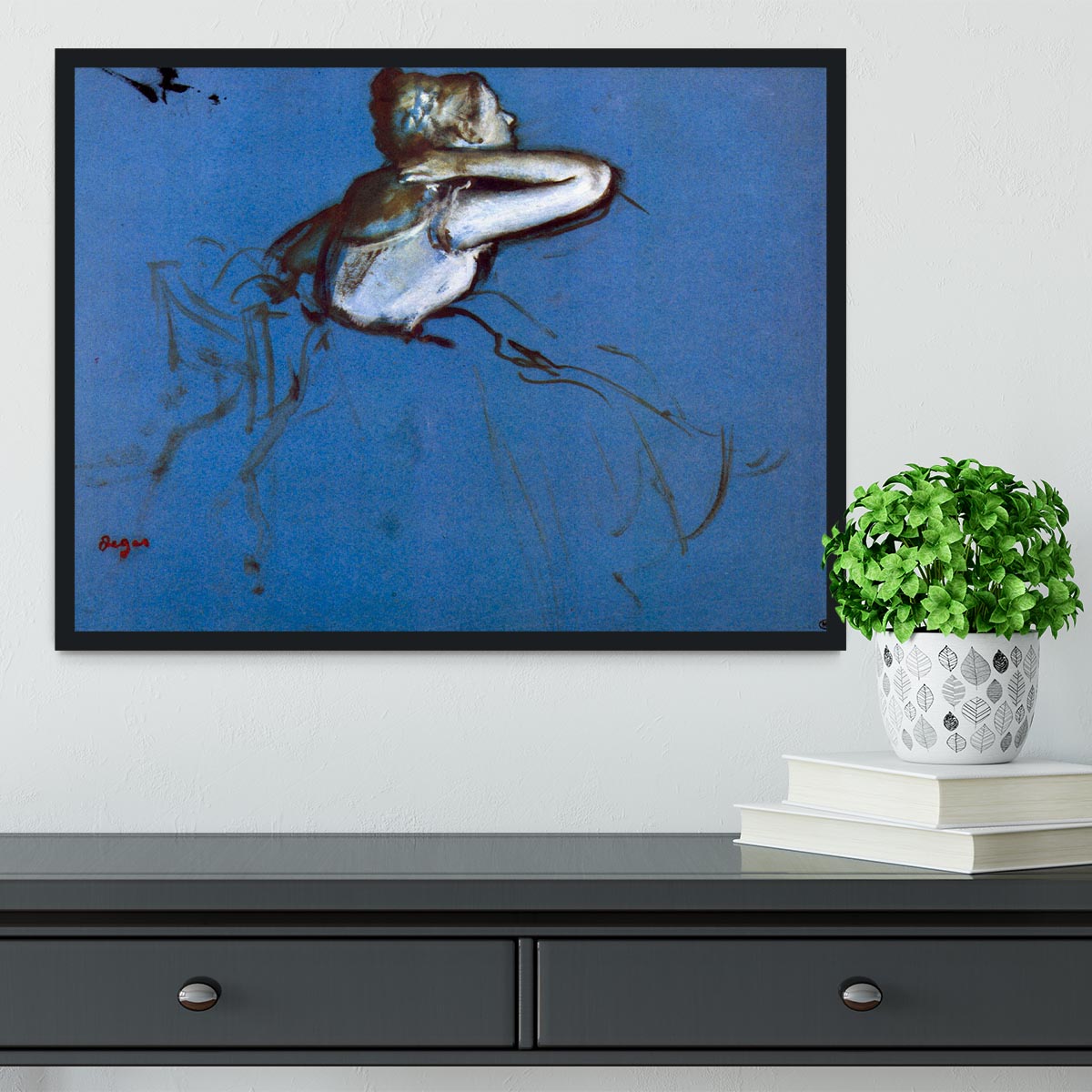 Sitting dancer in profile with hand on her neck by Degas Framed Print - Canvas Art Rocks - 2