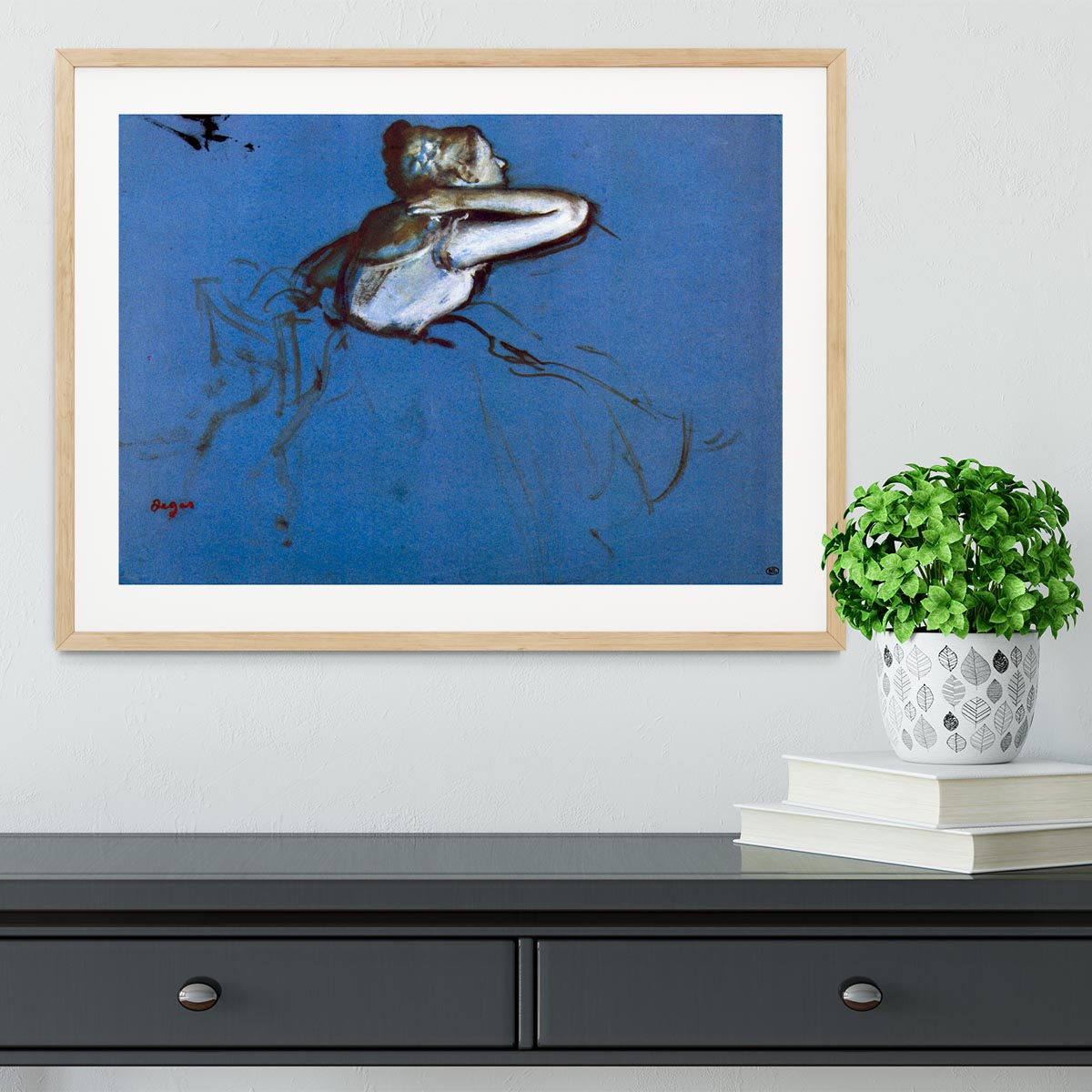 Sitting dancer in profile with hand on her neck by Degas Framed Print - Canvas Art Rocks - 3