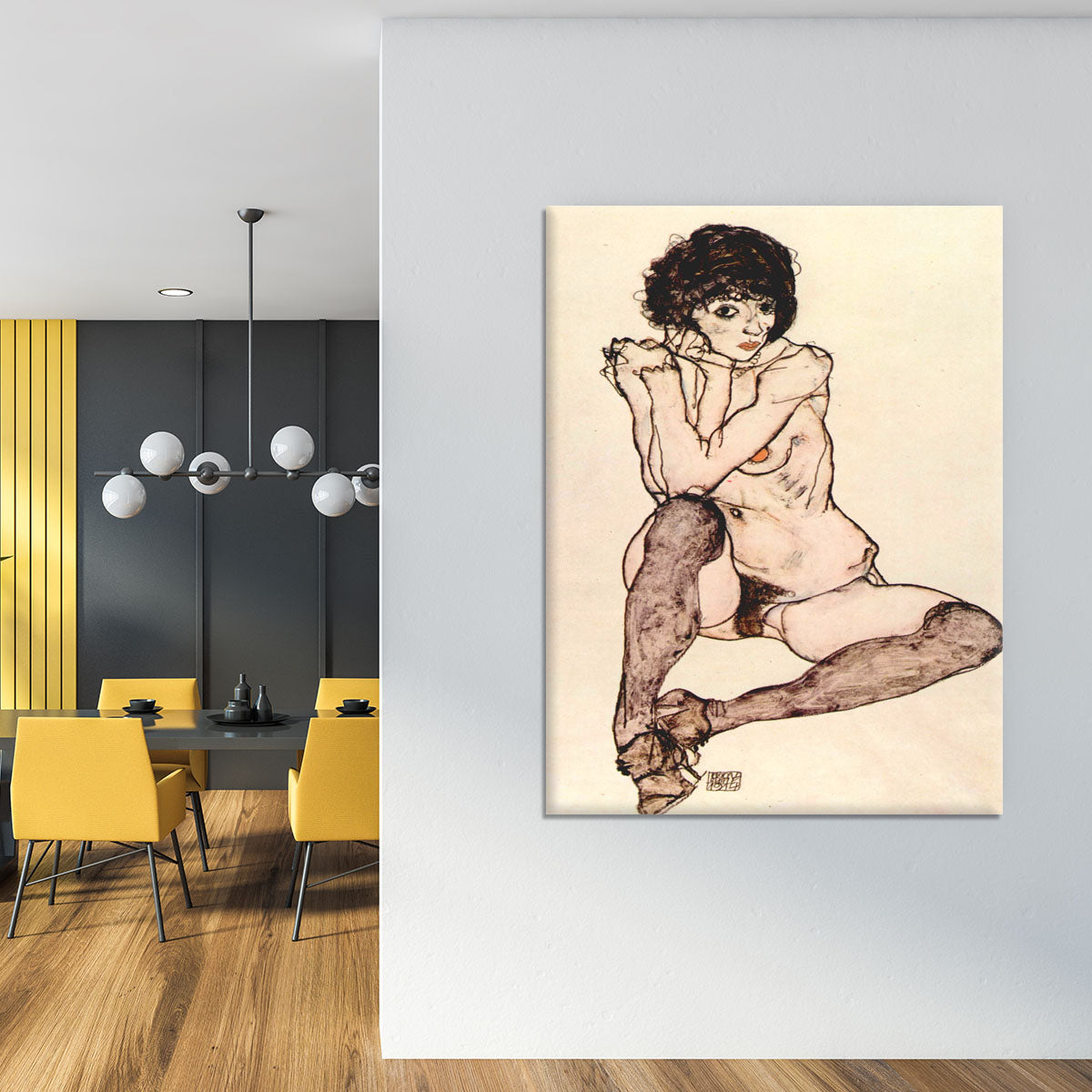 Sitting female nude by Egon Schiele Canvas Print or Poster - Canvas Art Rocks - 4