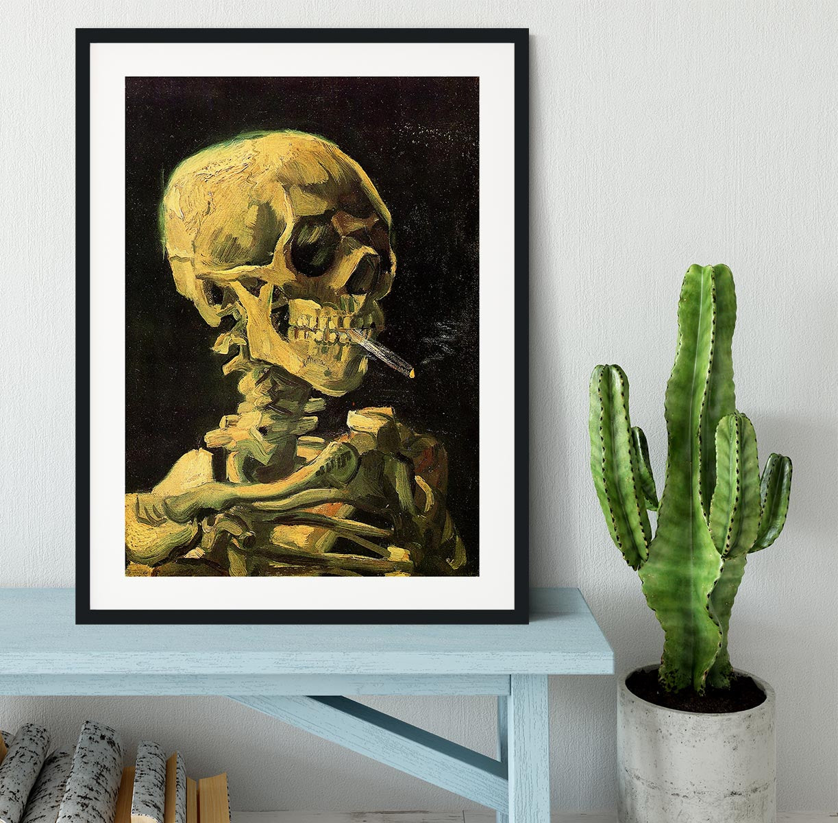 Skull with Burning Cigarette by Van Gogh Framed Print - Canvas Art Rocks - 1