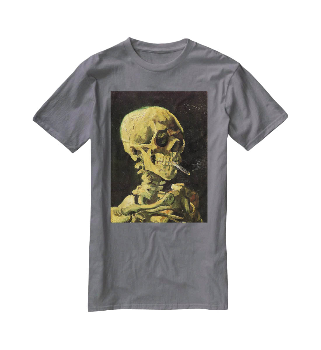 Skull with Burning Cigarette by Van Gogh T-Shirt - Canvas Art Rocks - 3