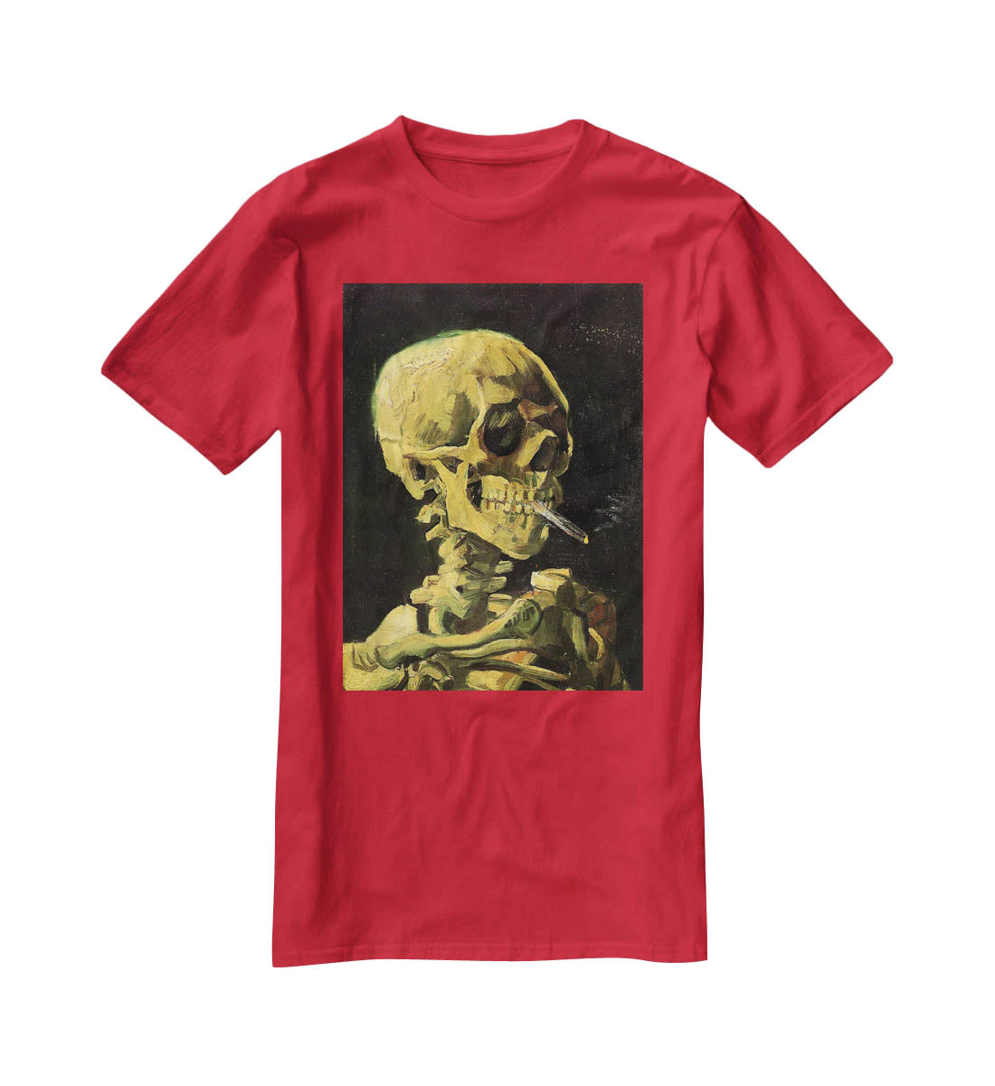 Skull with Burning Cigarette by Van Gogh T-Shirt - Canvas Art Rocks - 4