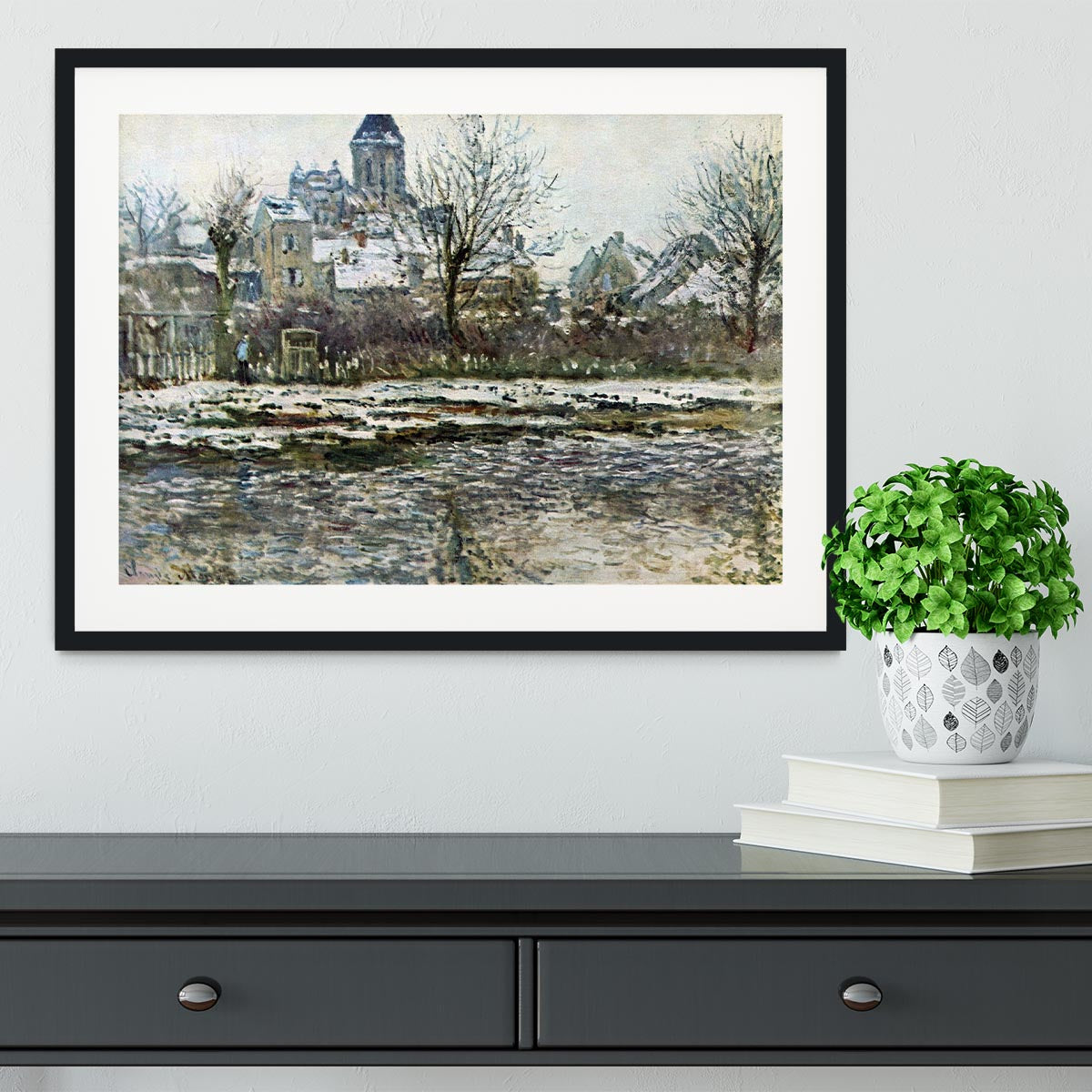 Snow in Vetheuil by Monet Framed Print - Canvas Art Rocks - 1