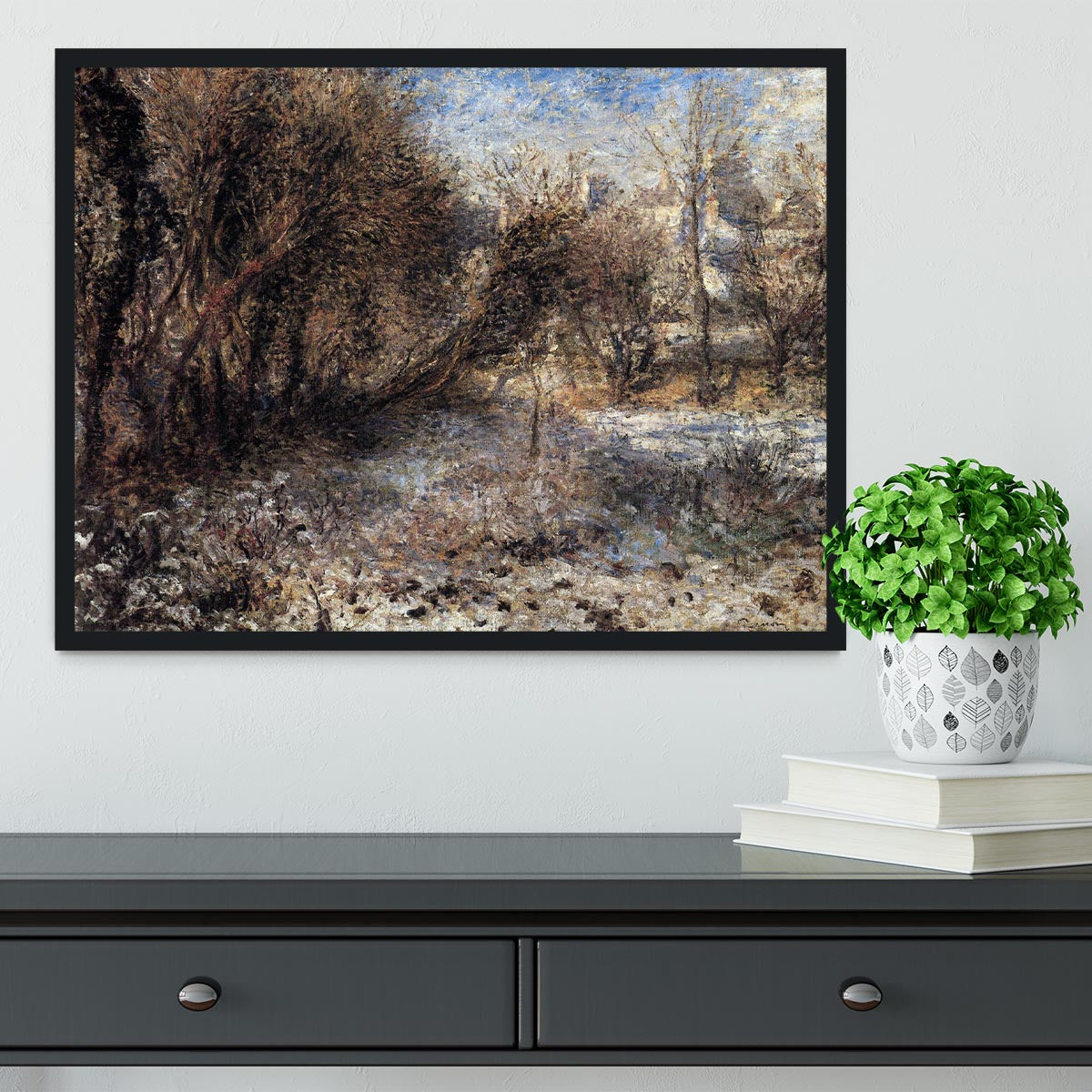 Snowy landscape by Renoir Framed Print - Canvas Art Rocks - 2