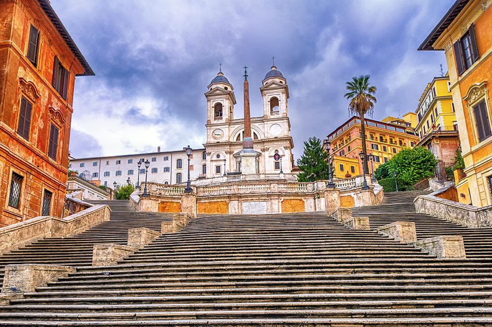 Spanish Steps and Trinita dei Monti church Wall Mural Wallpaper - Canvas Art Rocks - 1