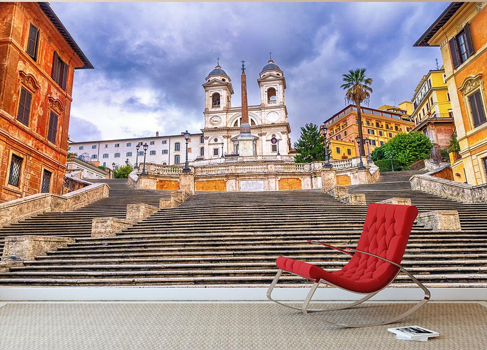 Spanish Steps and Trinita dei Monti church Wall Mural Wallpaper - Canvas Art Rocks - 2