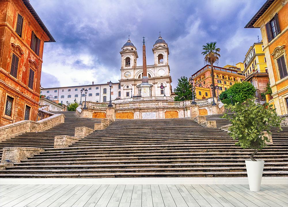 Spanish Steps and Trinita dei Monti church Wall Mural Wallpaper - Canvas Art Rocks - 4
