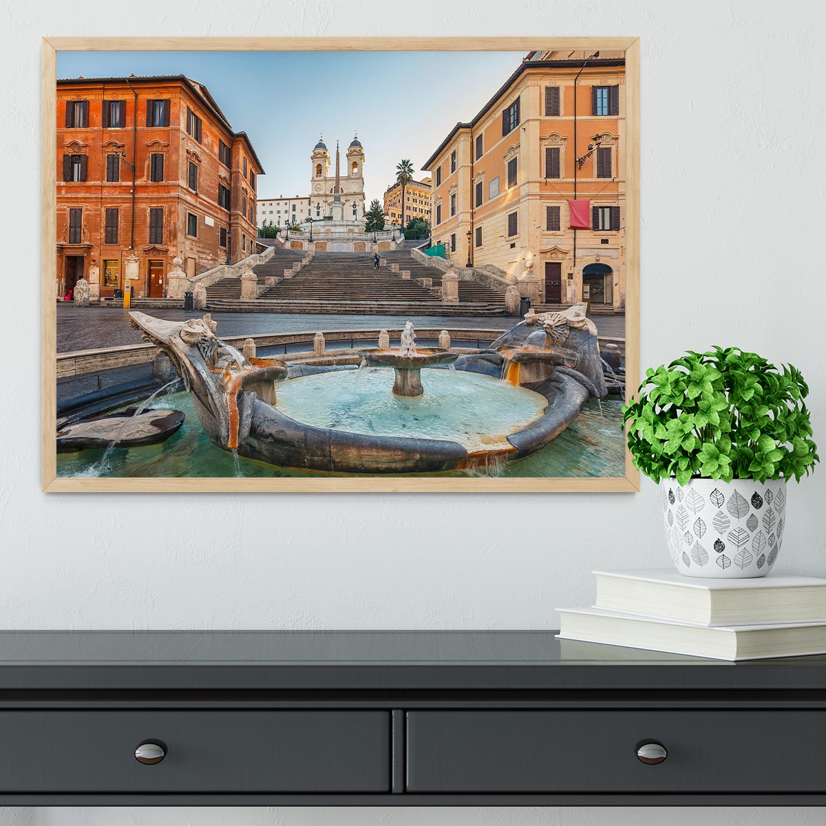 Spanish Steps at morning Framed Print - Canvas Art Rocks - 4