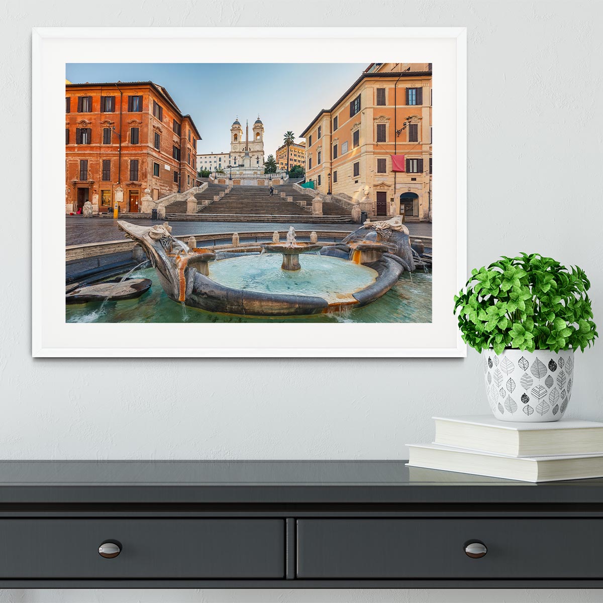 Spanish Steps at morning Framed Print - Canvas Art Rocks - 5