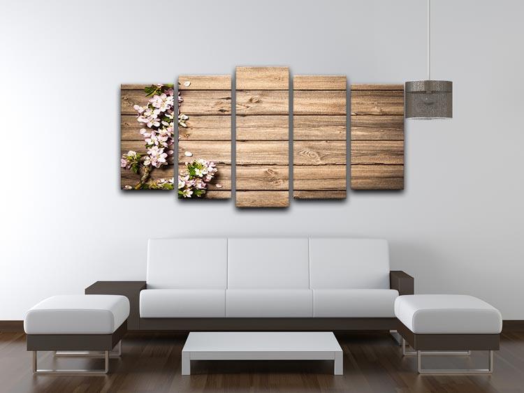Spring flowering branch on wooden background 5 Split Panel Canvas - Canvas Art Rocks - 3