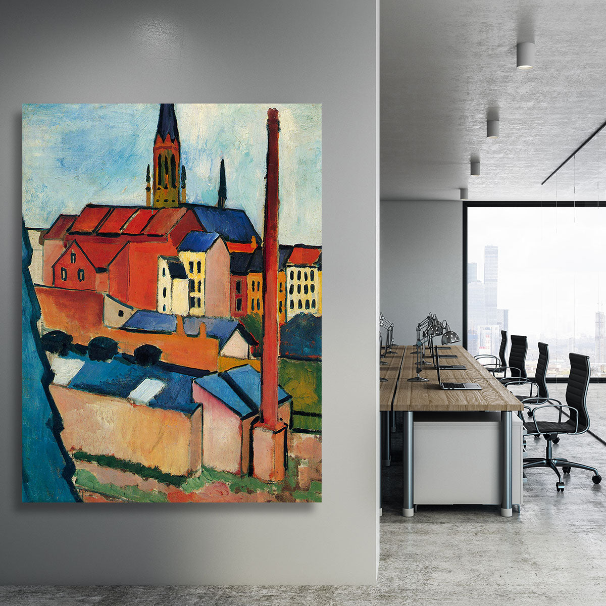 St Marys Church with houses and chimney by Macke Canvas Print or Poster - Canvas Art Rocks - 3