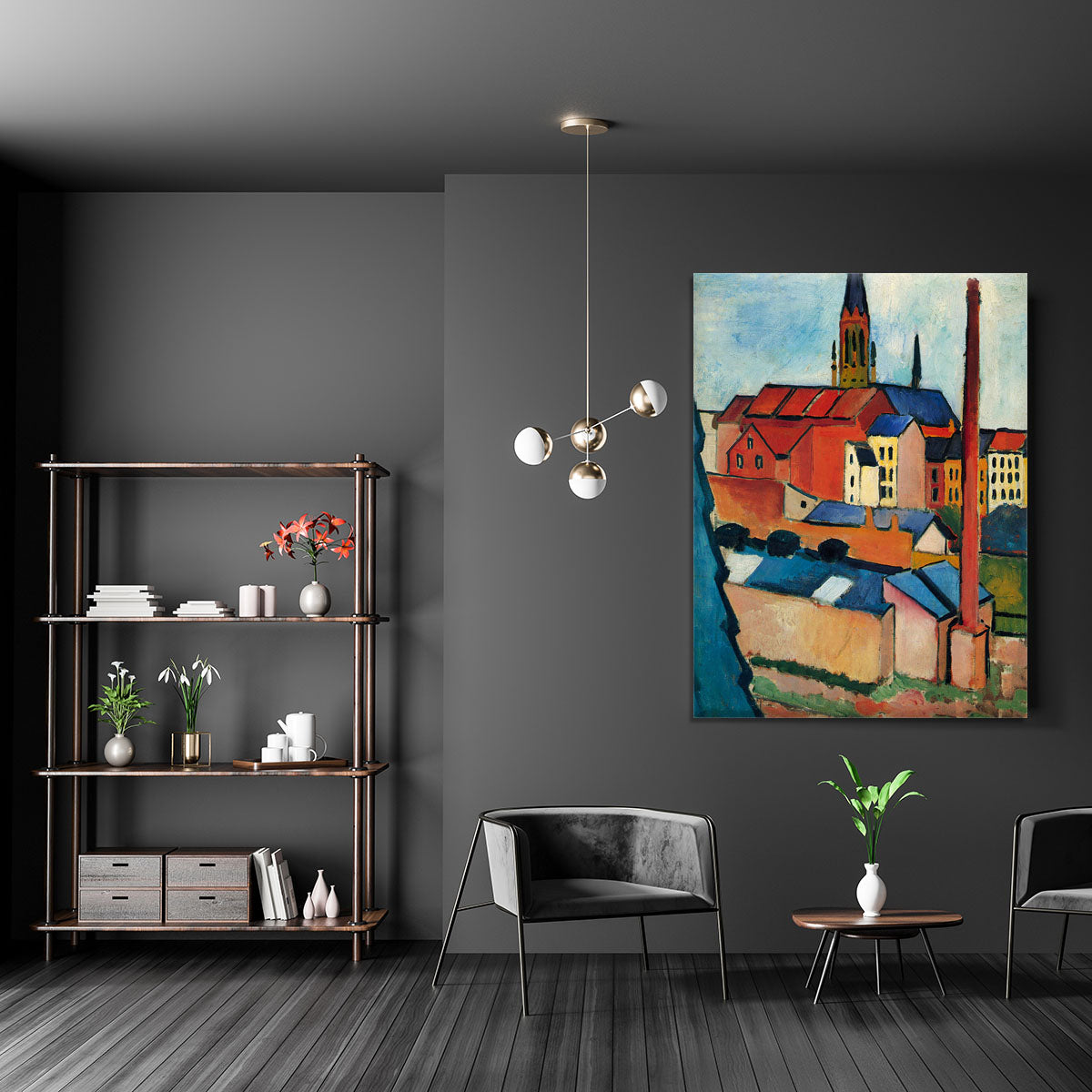 St Marys Church with houses and chimney by Macke Canvas Print or Poster - Canvas Art Rocks - 5