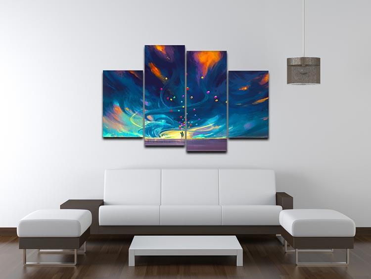 Standing in front of fantasy storm 4 Split Panel Canvas - Canvas Art Rocks - 3
