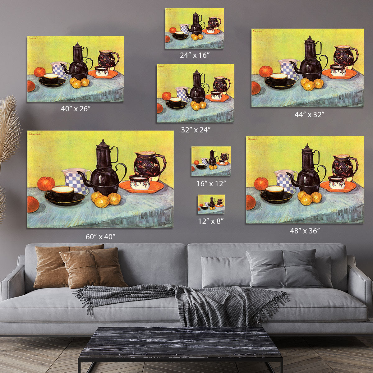 Still Life Blue Enamel Coffeepot Earthenware and Fruit by Van Gogh Canvas Print or Poster - Canvas Art Rocks - 7