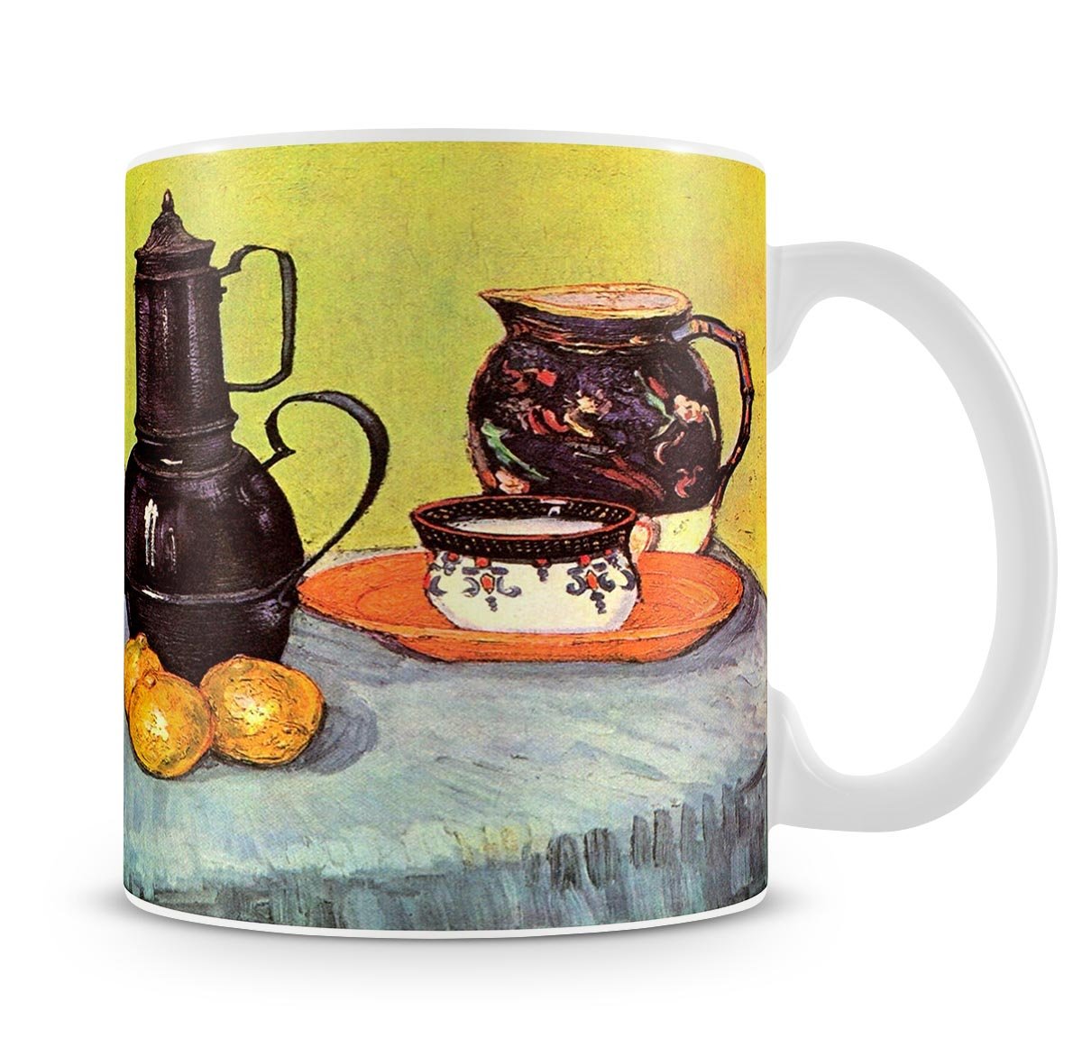 Still Life Blue Enamel Coffeepot Earthenware and Fruit by Van Gogh Mug - Canvas Art Rocks - 4