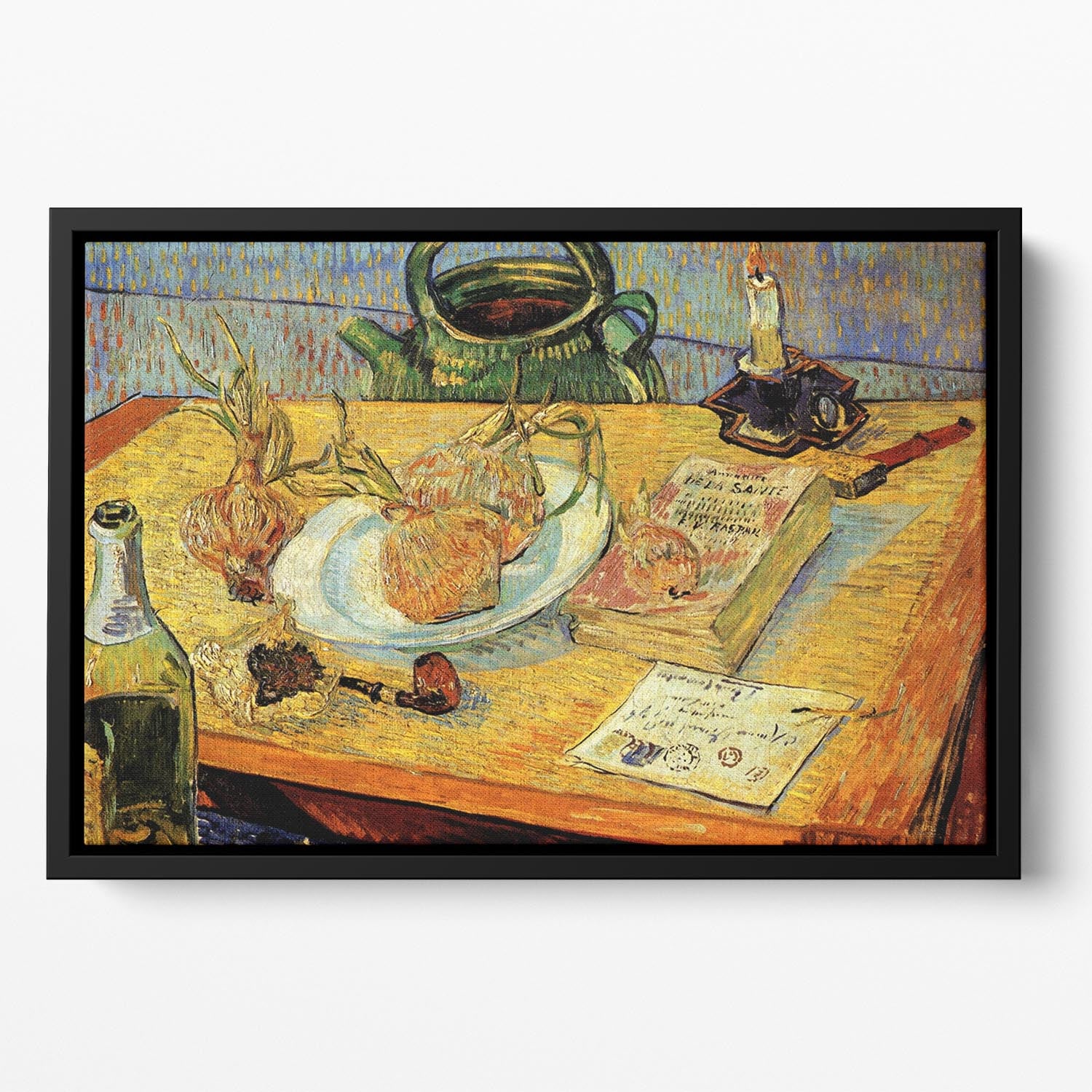 Still Life Drawing Board Pipe Onions and Sealing-Wax by Van Gogh Floating Framed Canvas
