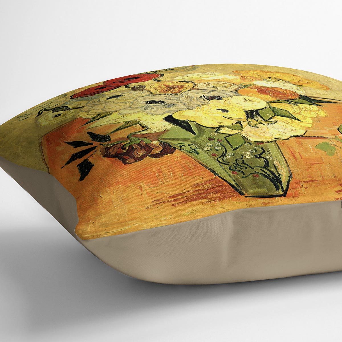 Still Life Japanese Vase with Roses and Anemones by Van Gogh Cushion