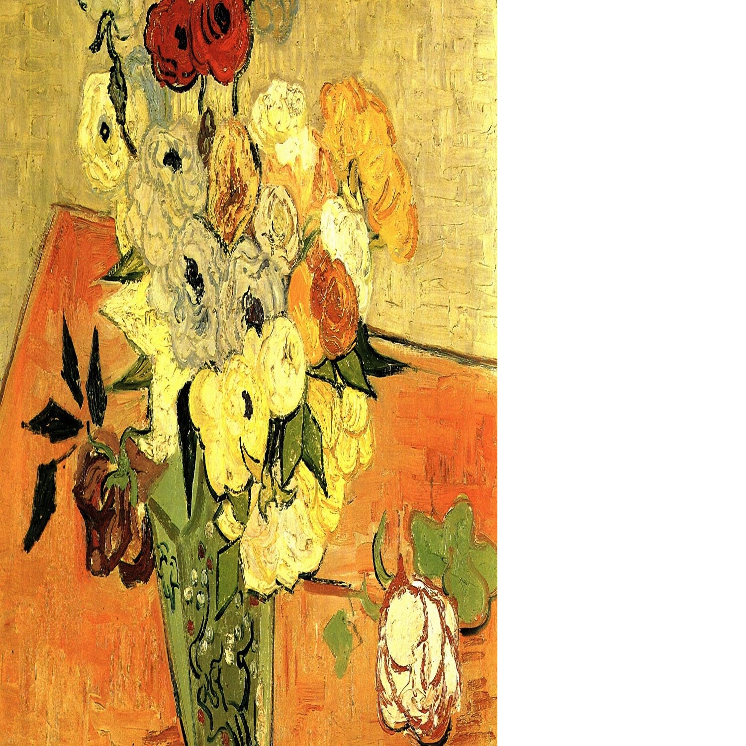 Still Life Japanese Vase with Roses and Anemones by Van Gogh Floating Framed Canvas