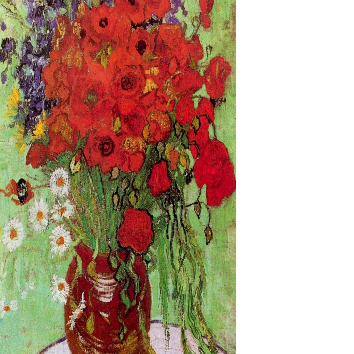 Still Life Red Poppies and Daisies by Van Gogh Floating Framed Canvas