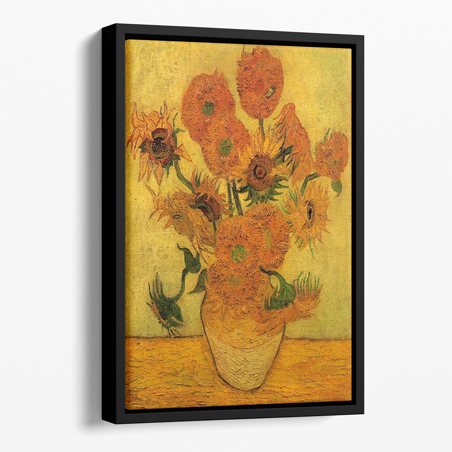 Still Life Vase with Fifteen Sunflowers 2 by Van Gogh Floating Framed Canvas