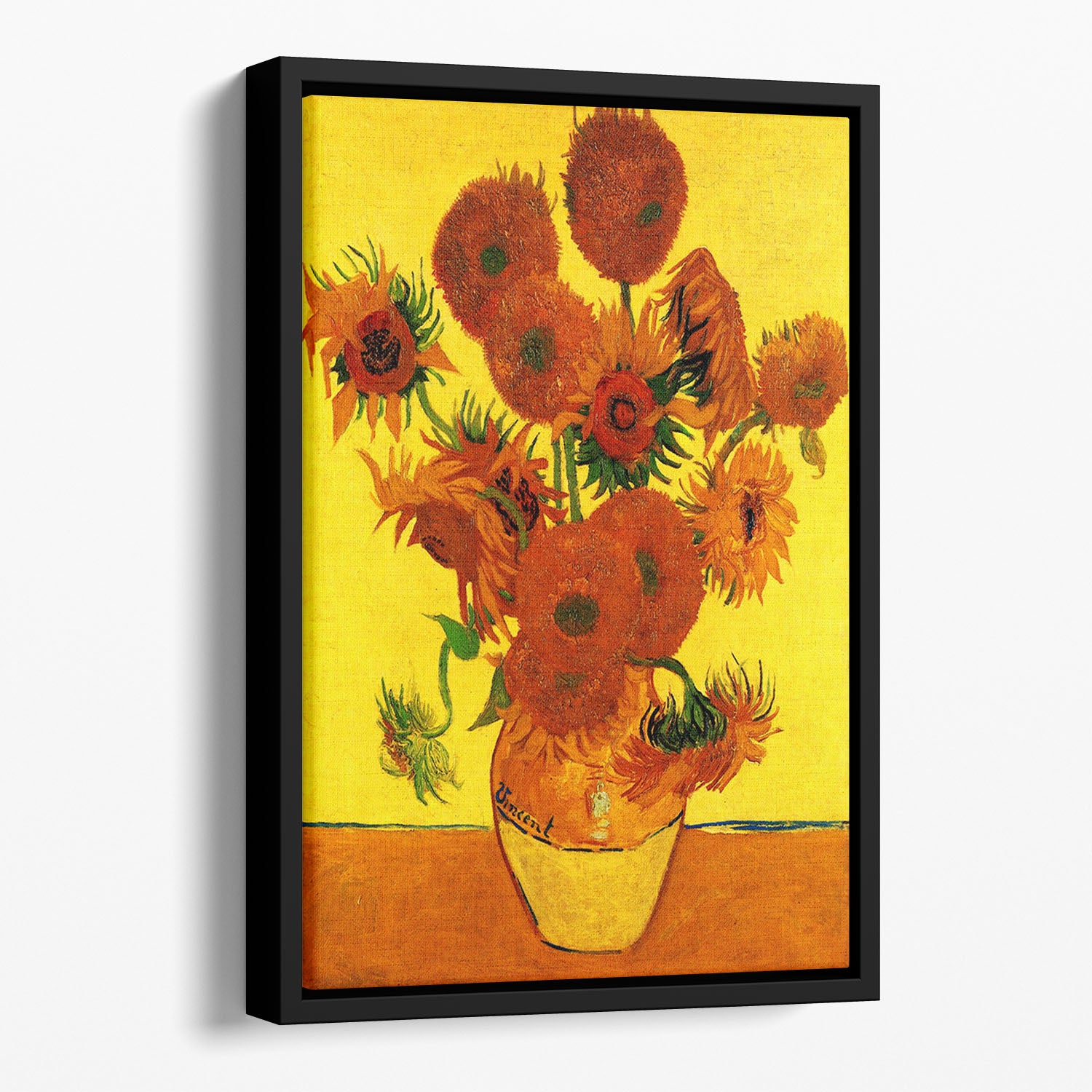 Still Life Vase with Fifteen Sunflowers 3 by Van Gogh Floating Framed Canvas