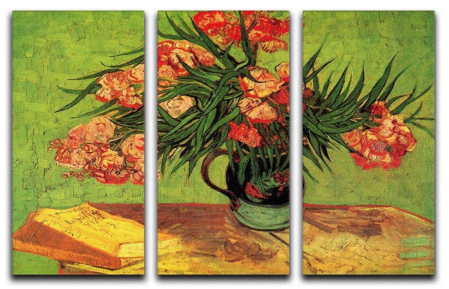 Still Life Vase with Oleanders and Books by Van Gogh 3 Split Panel Canvas Print - Canvas Art Rocks - 4