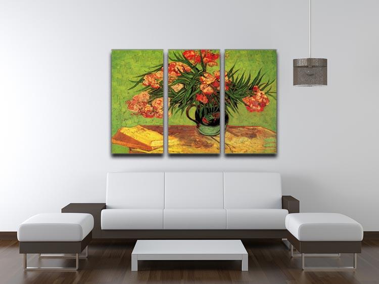 Still Life Vase with Oleanders and Books by Van Gogh 3 Split Panel Canvas Print - Canvas Art Rocks - 4