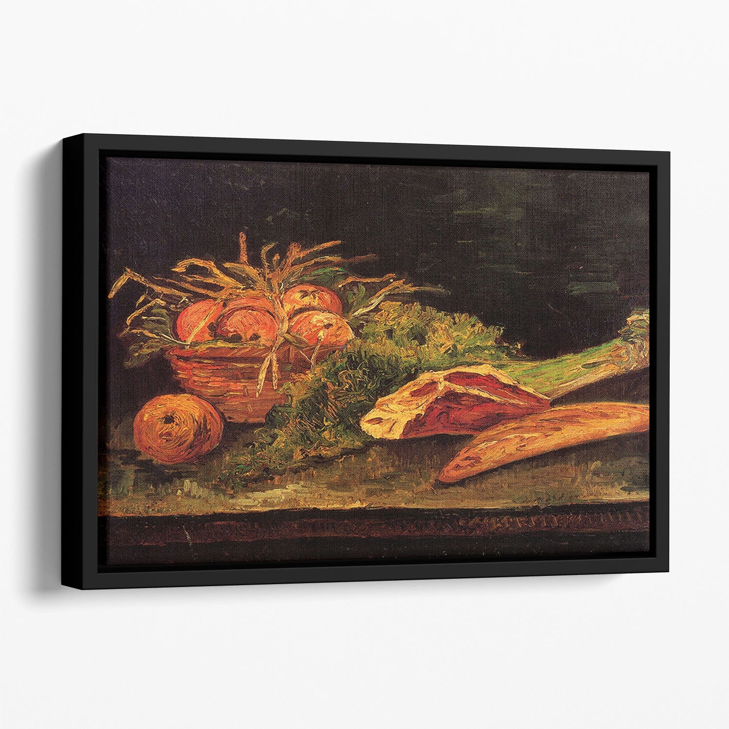 Still Life with Apples Meat and a Roll by Van Gogh Floating Framed Canvas