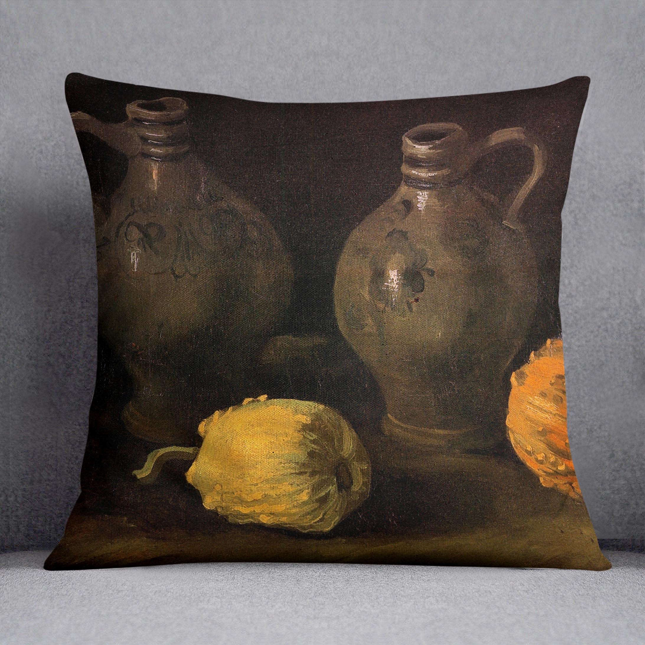 Still Life with Two Jars and Two Pumpkins by Van Gogh Cushion