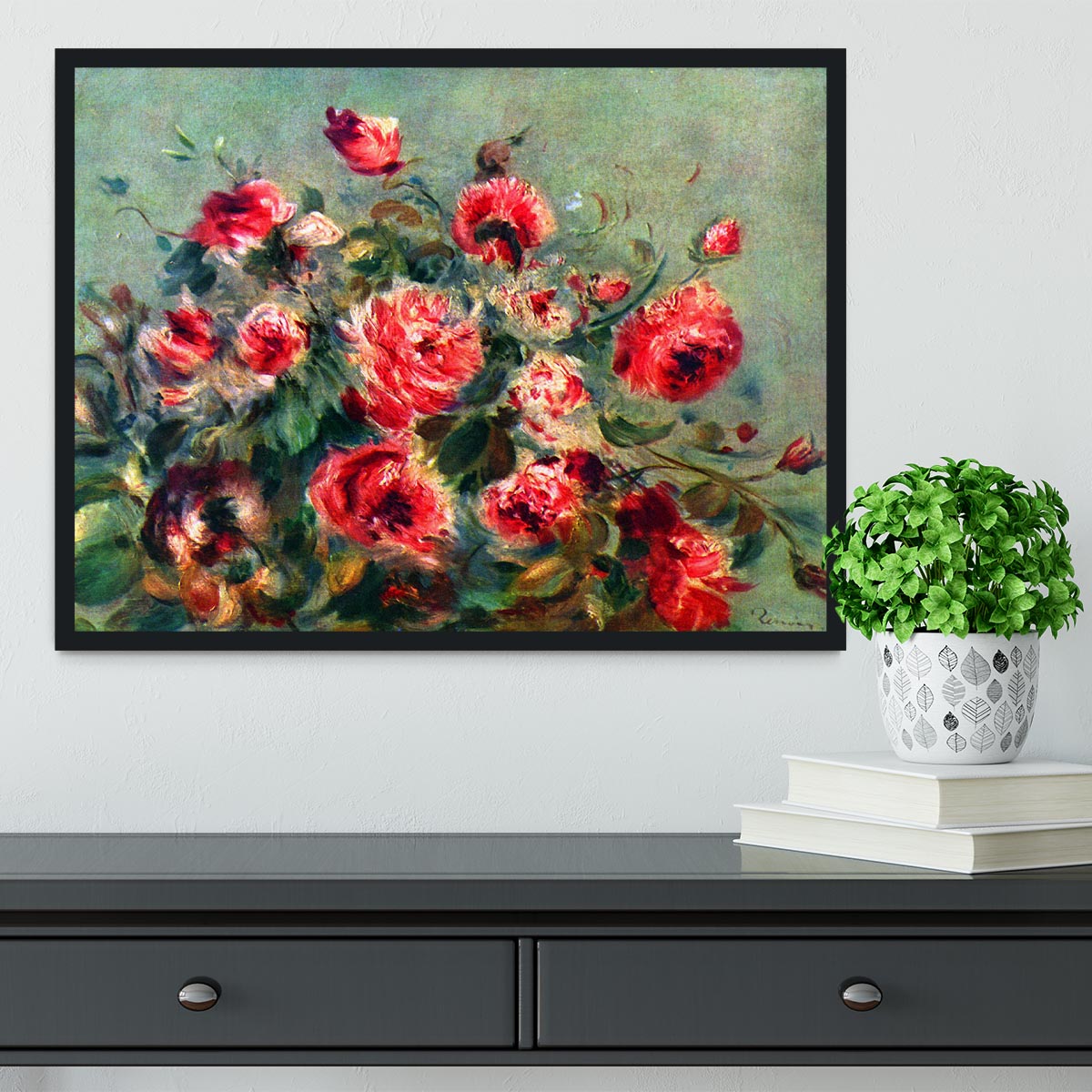 Still life roses of Vargemont by Renoir Framed Print - Canvas Art Rocks - 2
