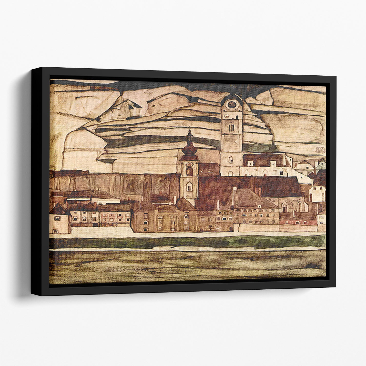 Stone on the Danube II by Egon Schiele Floating Framed Canvas