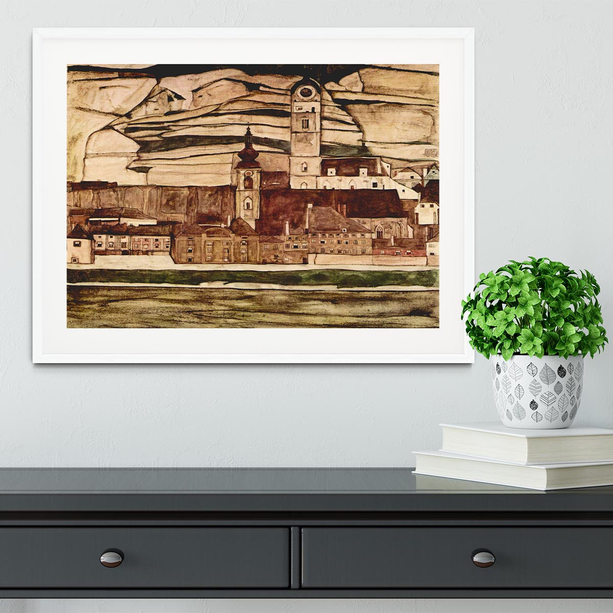 Stone on the Danube II by Egon Schiele Framed Print - Canvas Art Rocks - 5