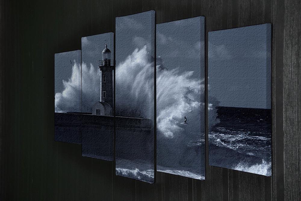 Stormy waves over old lighthouse 5 Split Panel Canvas - Canvas Art Rocks - 2