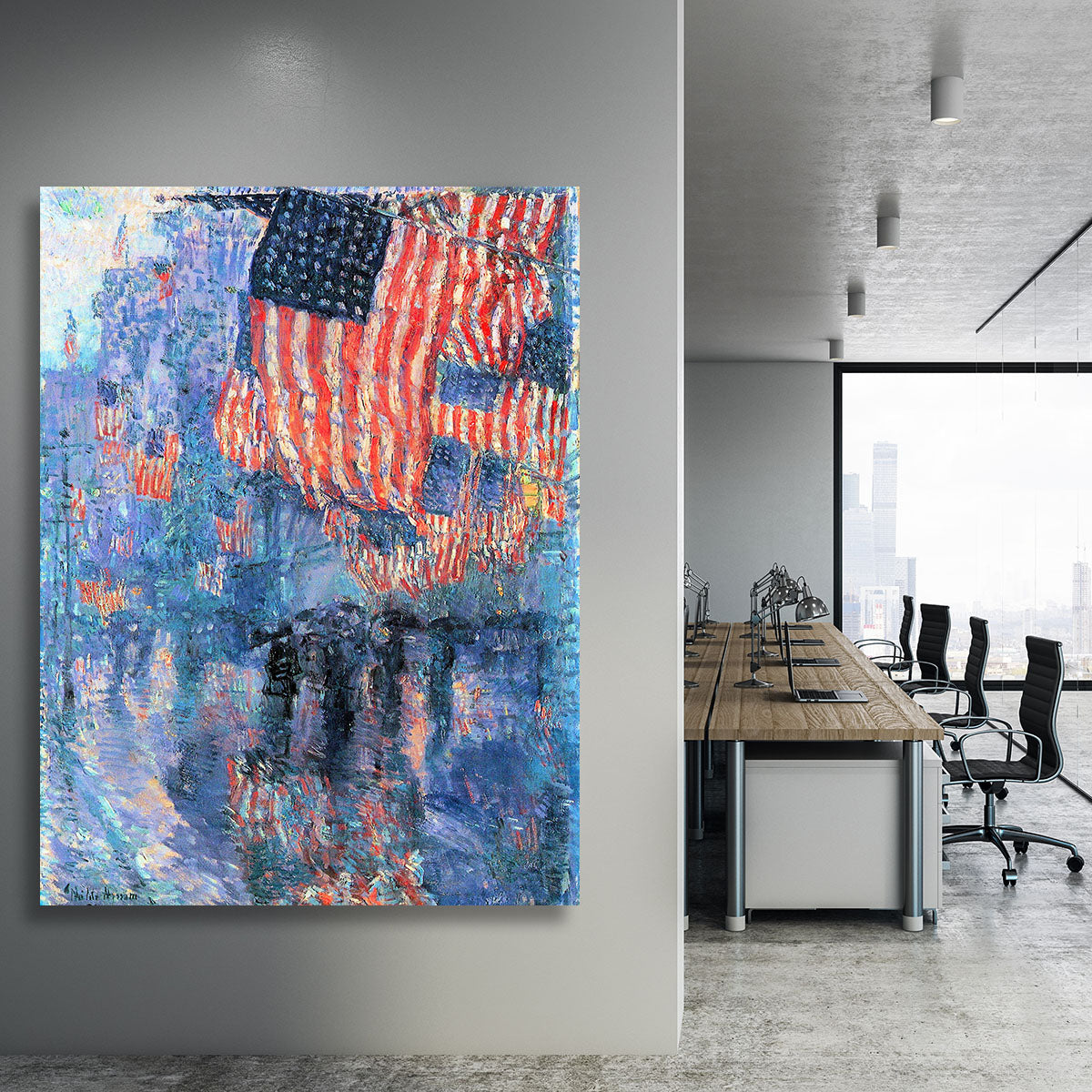 Street in the rain by Hassam Canvas Print or Poster - Canvas Art Rocks - 3